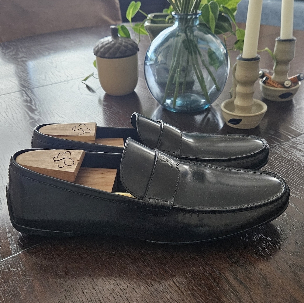 Louis Vuitton Black Leather Penny Loafers for Men Size 9=US Size 10